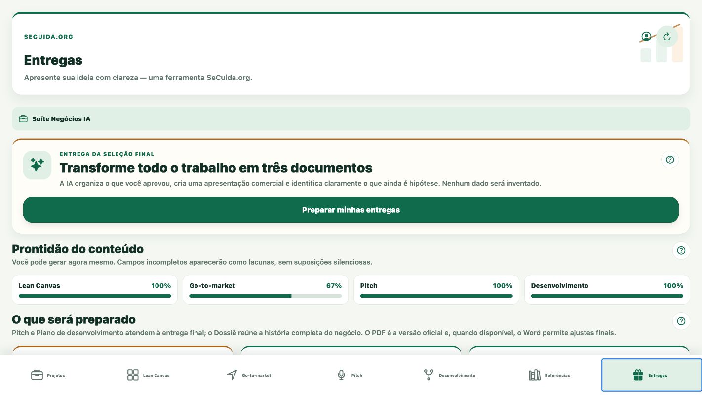 Prontidão e arquivos da aba Entregas