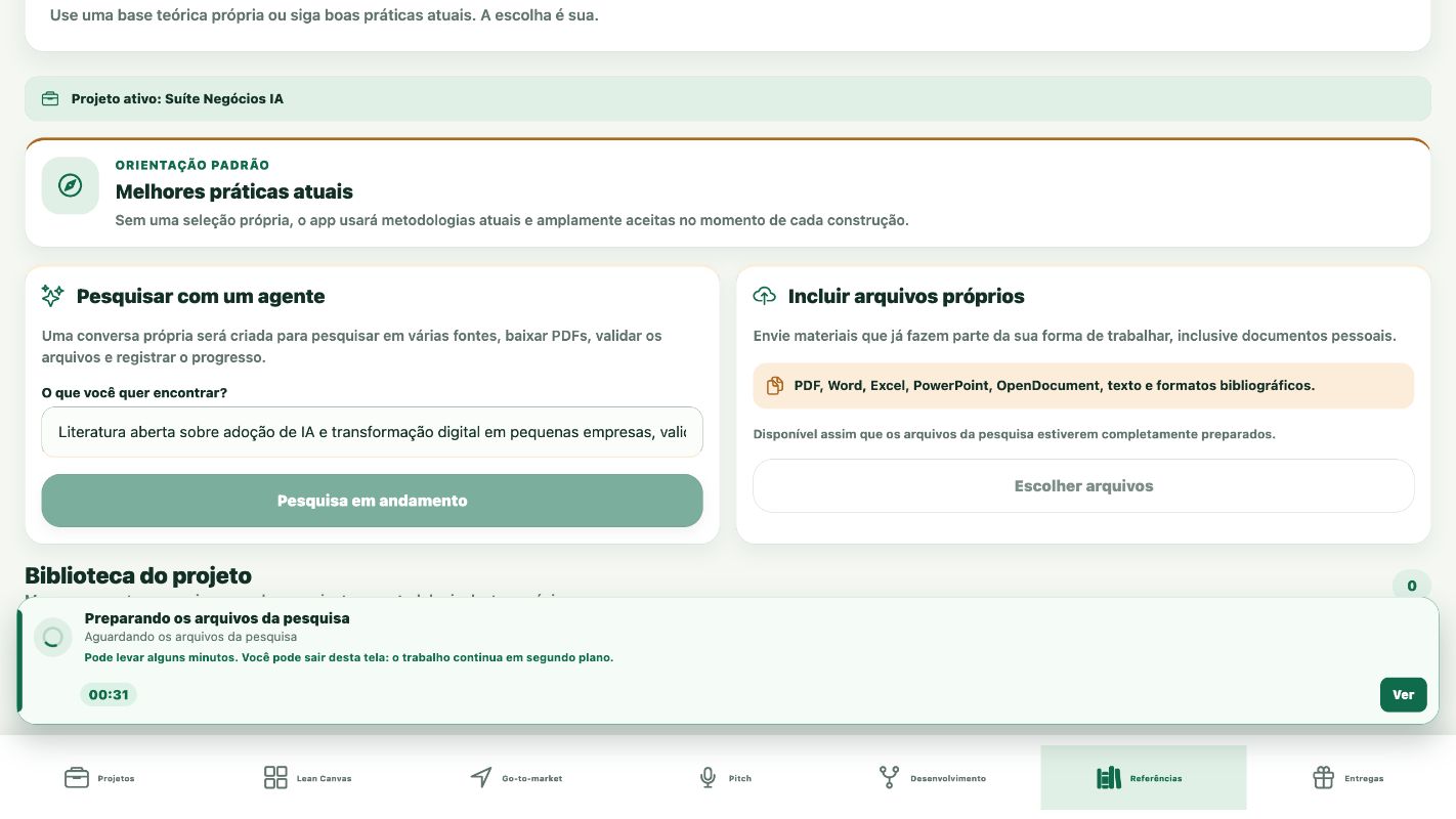 Pesquisa de referências em andamento no app
